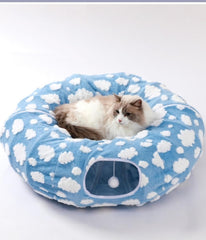 Grelife tunnel chat avec coussin lavable pour entretien facile et confort.