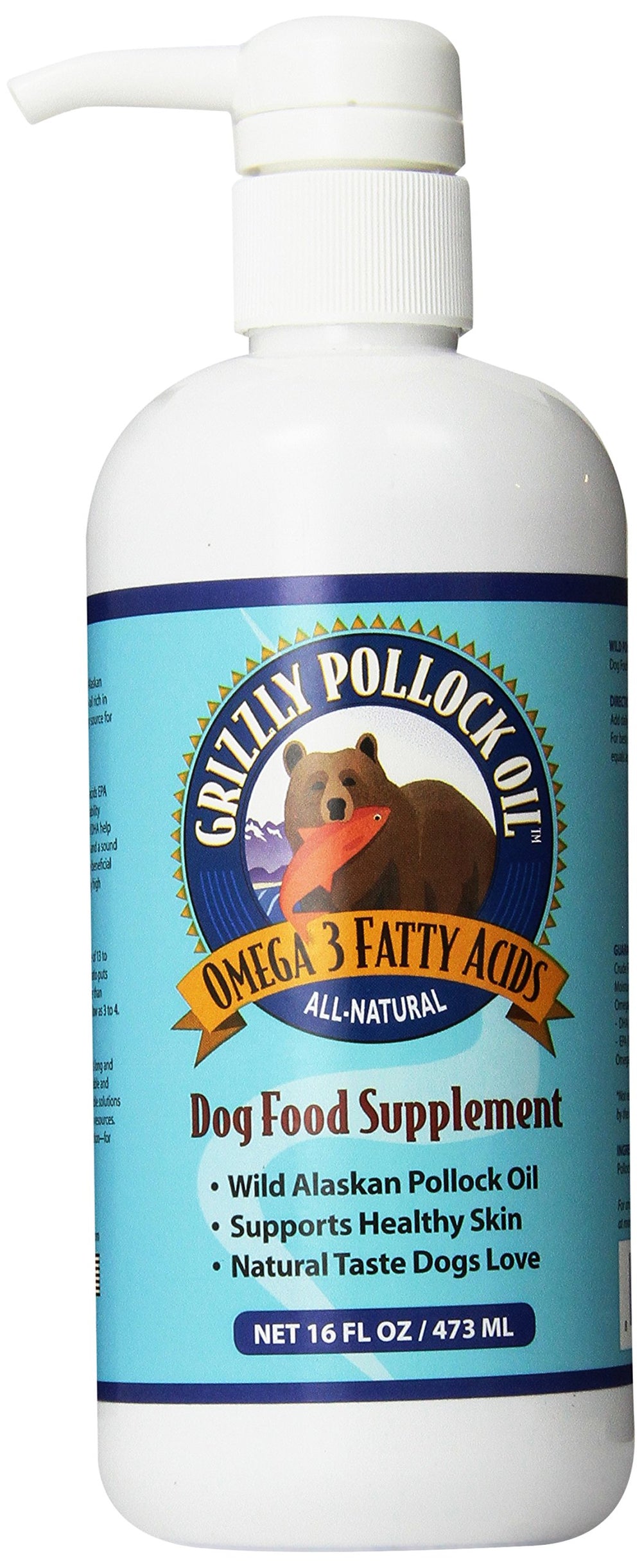 GRIZZLY Pollock Oil - Bouteille avec pompe, peau saine et pelage lustré