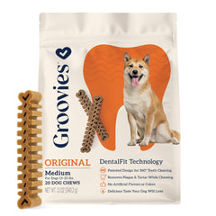 Groovies friandises dentaires flexibles pour chien moyen, lot de 20, nettoyage mécanique.