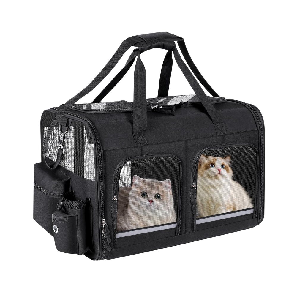 Groxkox porte-chat double avec compartiments zippés avant, rangement pratique.