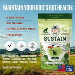 Gussy's Gut Sustain, ingrédients humains, formulation saine pour le microbiote canin.