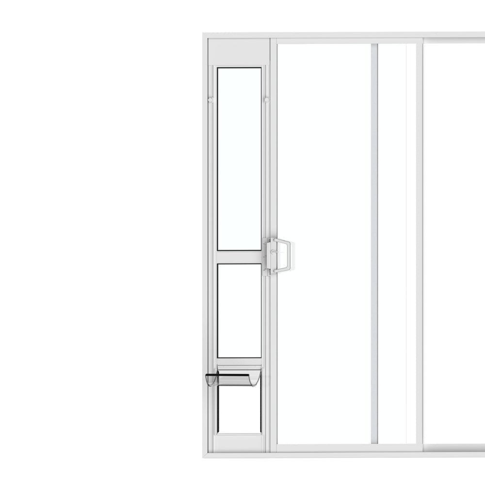 Hakuna Pets porte-patio avec verre clair offrant vue dégagée sur l’extérieur.
