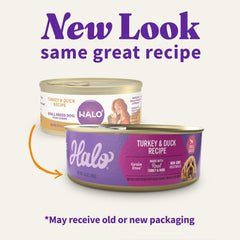 Halo sans céréales petit chien, ingrédients non-OGM et digestibilité.