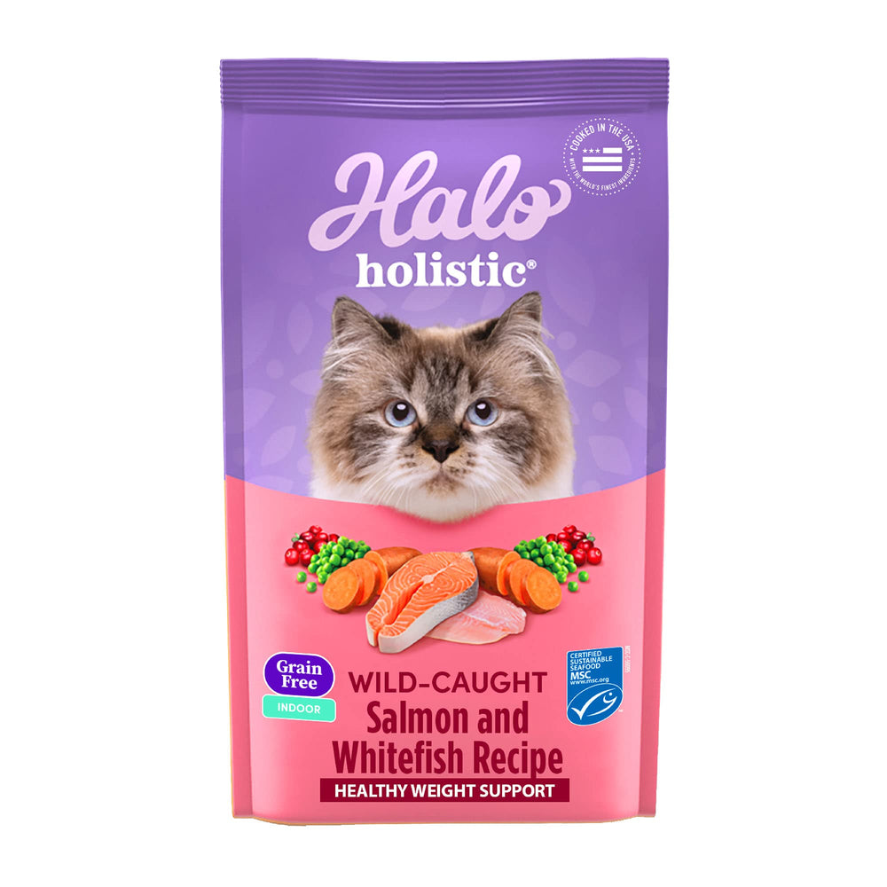 Halo saumon sauvage et protéine entière pour chats adultes énergétiques.