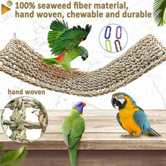 Hamiledyi crochet-hamac-seagrass, peut etre accroche et decorer l'habitat de l'oiseau.