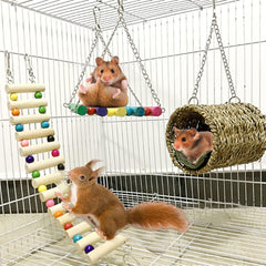 Hamiledyi hamac suspendu pour hamster en bois, favorise repos et détente dans la cage