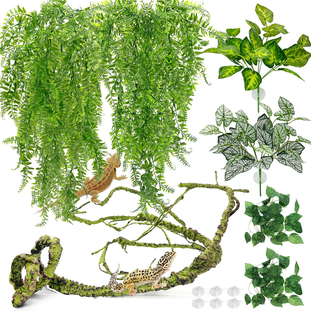 Hamiledyi grandes feuilles pendantes pour terrarium, décor naturel et fixation facile.
