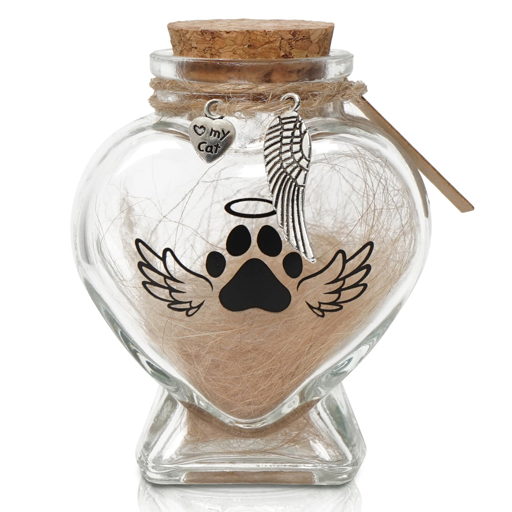 HAMUIERS urne cœur en verre pour poil de chat, souvenir tendre et durable.