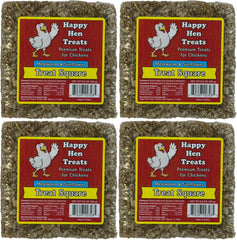 Friandise Happy Hen Treats, carré gourmand avec vers de farine et graines de tournesol, idéale pour récompenser les poules.