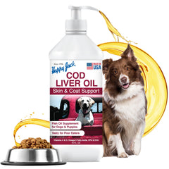 Happy Jack huile foie morue – bouteille prête à usage quotidien pour chiens, peau et pelage sains.