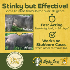 Happy Jack Mange: peau irritée apaisée après l’application sur l’animal.
