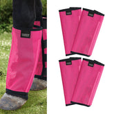 Bottes anti-mouches Harrison Howard magenta portées sur cheval, protection UV et confort.