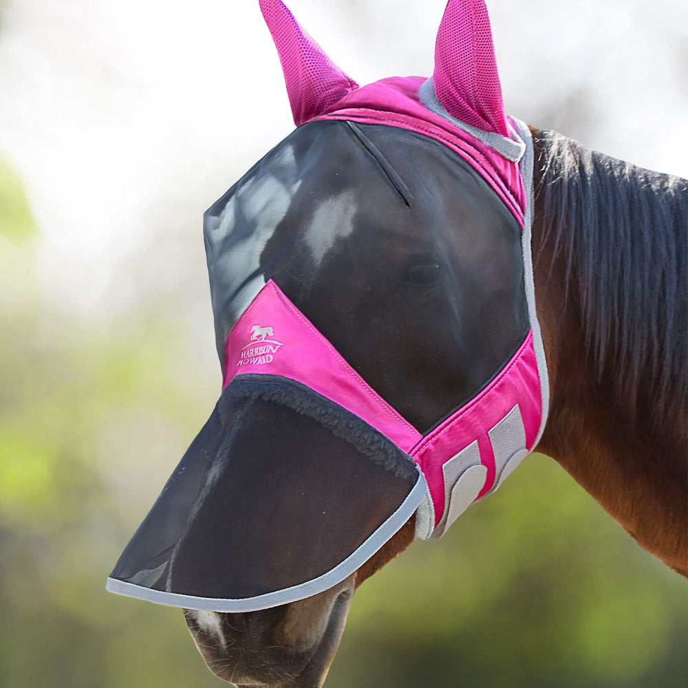 CareMaster Pro masque anti-mouches pour cheval, face avant, protection UV et confort visuel.
