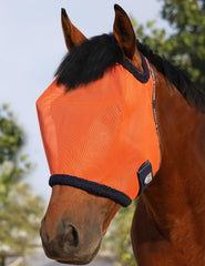 Masque Harrison Howard en maille UV orange pour cheval, protection légère et respirante.