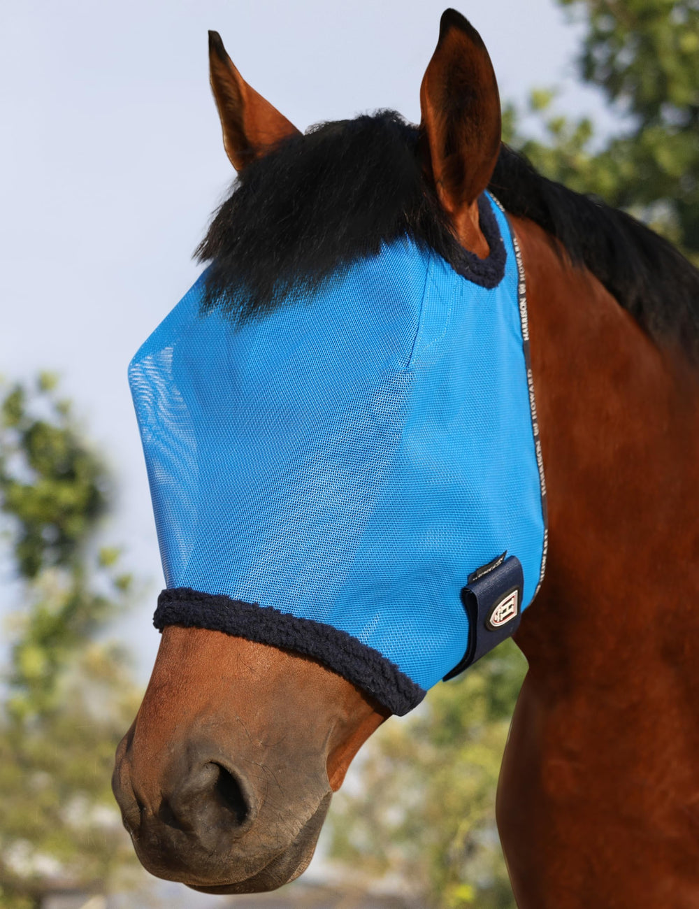 Harrison Howard masque-maillage-anti-mouches-cheval bleu ciel: protection UV et confort.