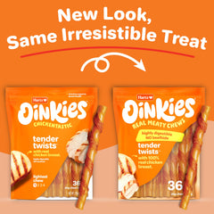 Oinkies Tender Twists avec poitrine de poulet réelle, friandise savoureuse et digeste.