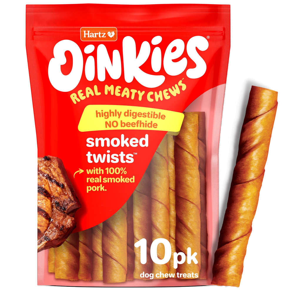 Friandise Hartz Oinkies torsades peau de porc naturelle pour chiens.