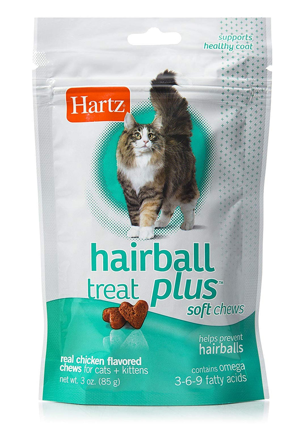 Hartz remède contre les boules de poils pour chats, friandises souples au poulet.