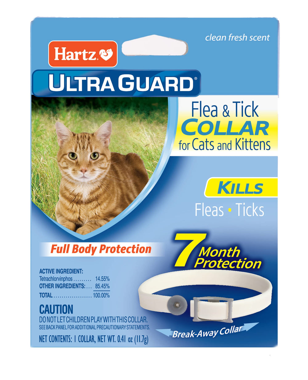 Collier Hartz UltraGuard pour chat blanc protégeant contre puces et tiques.