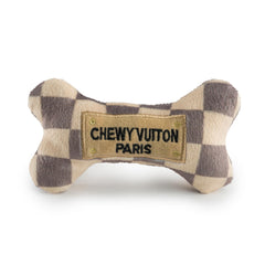 Haute Diggity Dog Checker Chewy Vuiton Os, jouet mordant élégant et sûr.