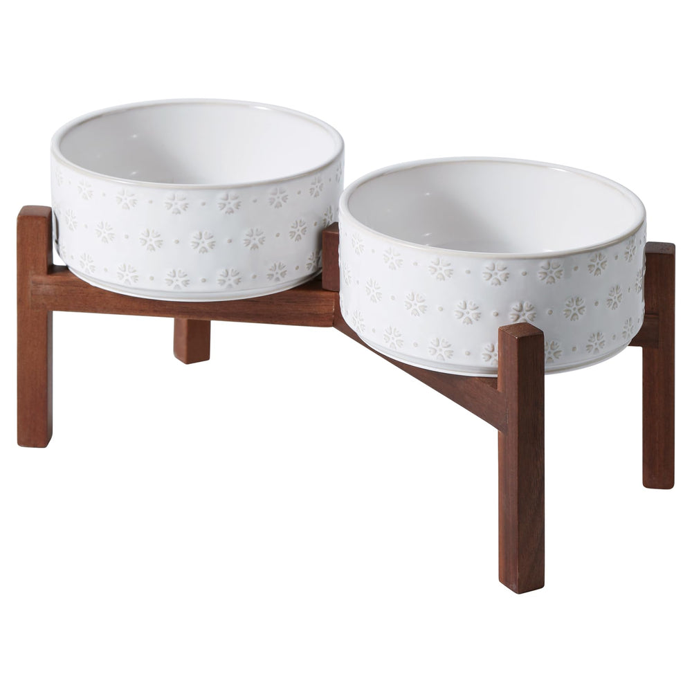 Havniva bol céramique élevé avec socle acacia, posture de repas améliorée.