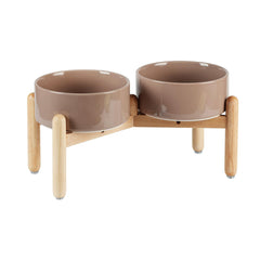 Bol ceramique sureleve Havniva avec support bois, repas ergonomique pour chien moyen.