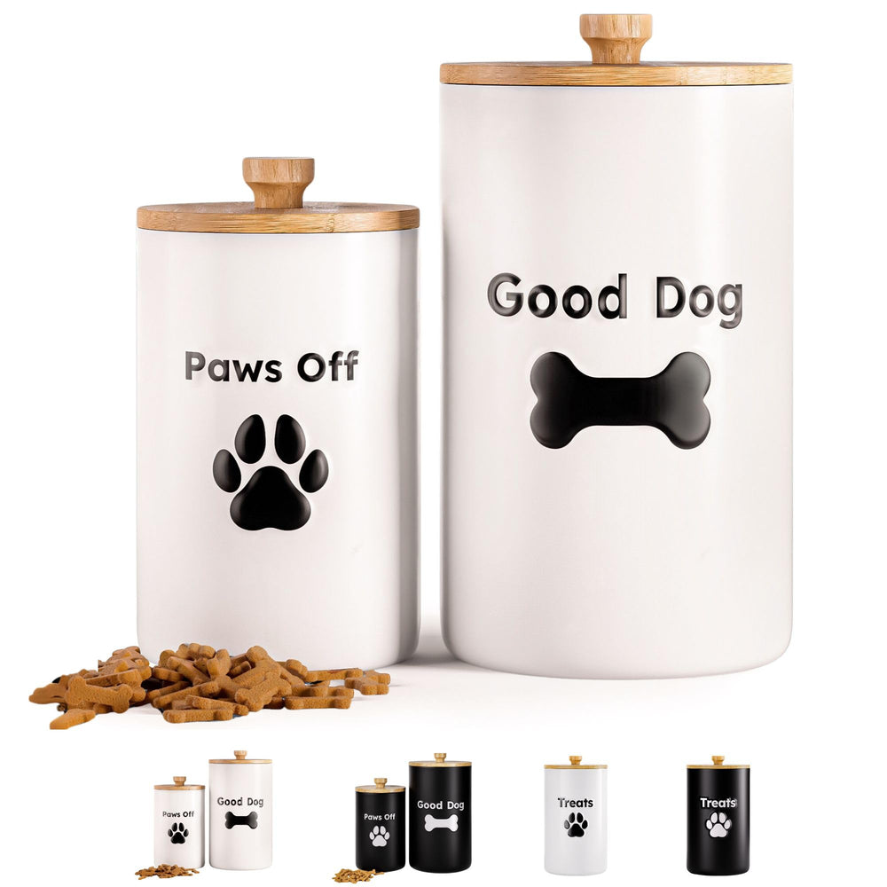 HB Design Co: Conteneur friandisses chien 9x5 avec couvercle bambou etanche.