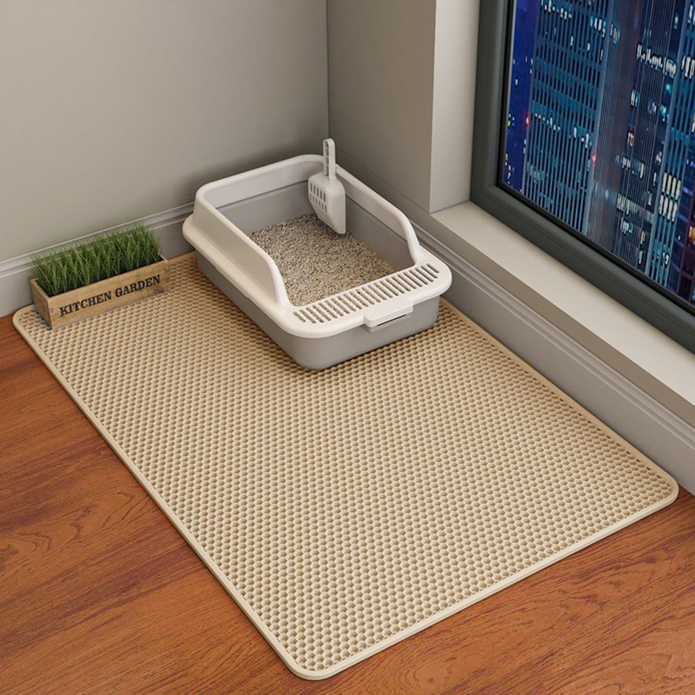 HCY&WLD Tapis litière chat double couche 35x24 po – avant, capte les grains et évite les dégâts.
