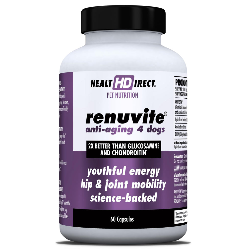 RenuVite 4 Dogs HEALTH DIRECT — bouteille visible, soutien potentiel à la mobilité canine.