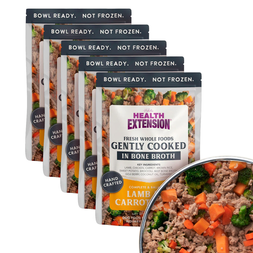 Health Extension sachet agneau et carotte, repas pratique pour chien.