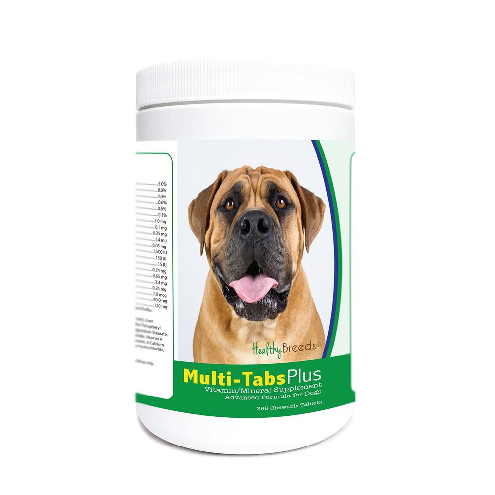 Healthy Breeds Boerboel Multi-Tabs Plus comprimés à mâcher saveur foie, énergie potentielle et peau saine.