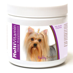 Healthy Breeds Yorkshire Terrier Multi-Vitamin Soft Chews - boîte, soutien peau et pelage.