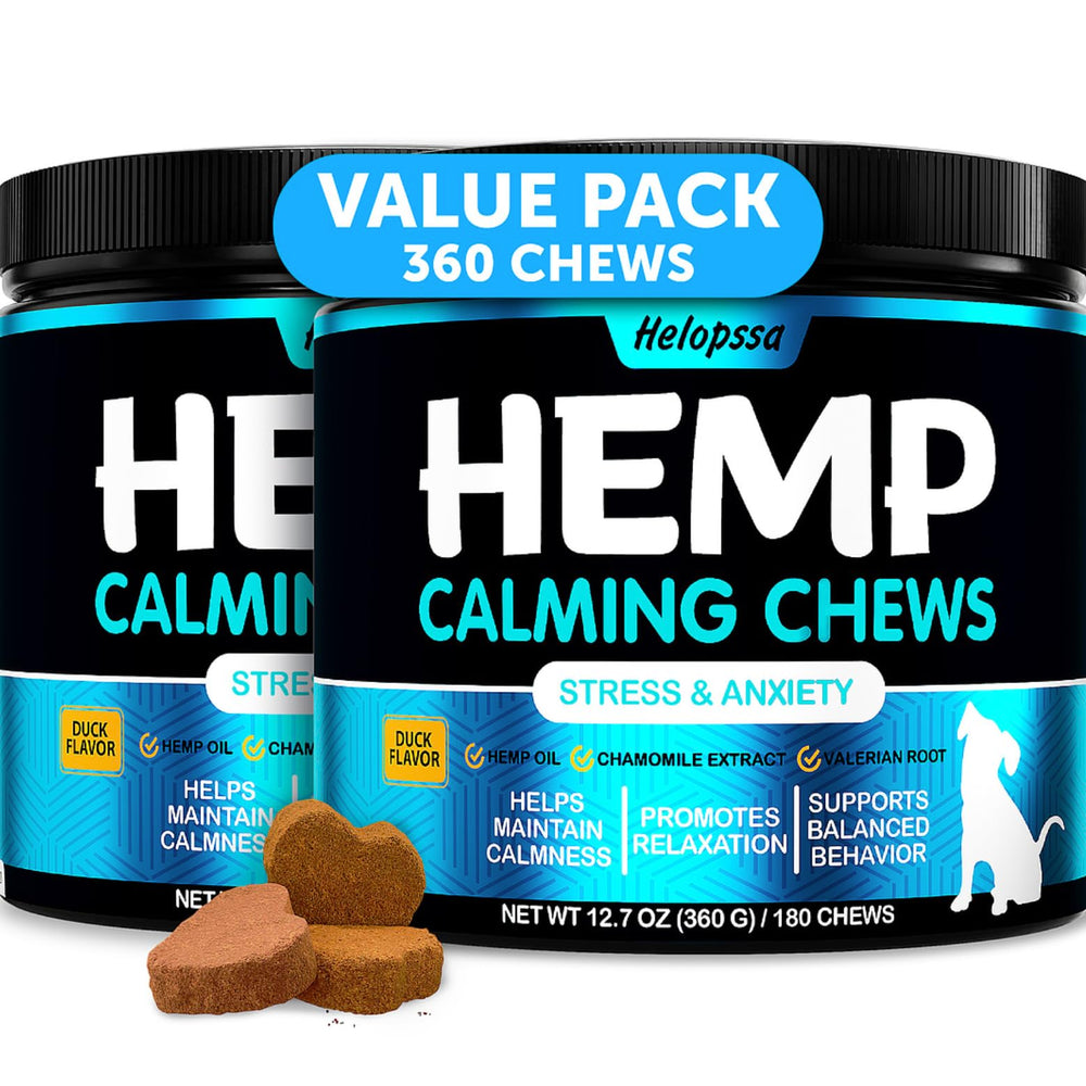Helopssa friandises apaisantes pour chiens, texture douce, aide à la détente lors de tempêtes et voyages.