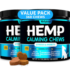Helopssa friandises apaisantes pour chiens, texture douce, aide à la détente lors de tempêtes et voyages.