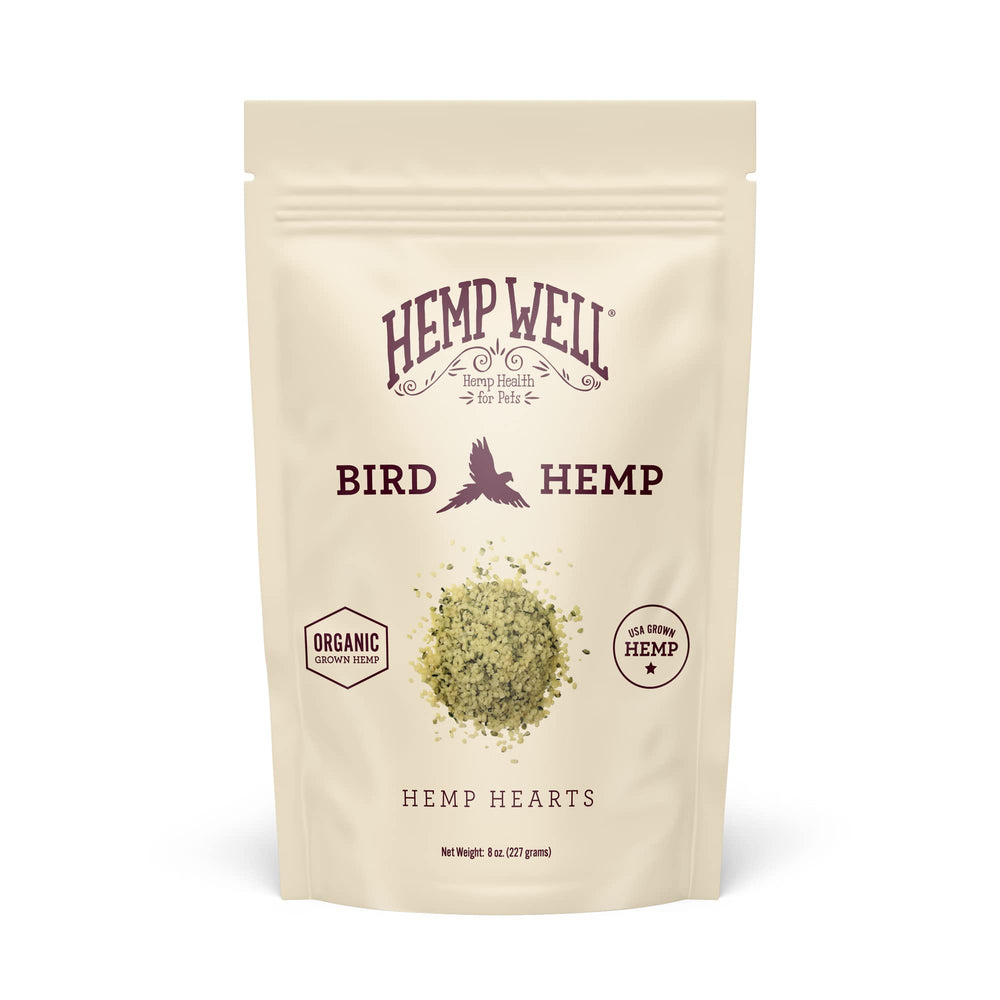 Hemp Well coeurs de chanvre bio emballage prêt à utiliser pour oiseaux.