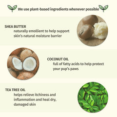 Hempz Petz Ingrédients Naturels privilégie des extraits végétaux pour nourrir doucement les pattes.
