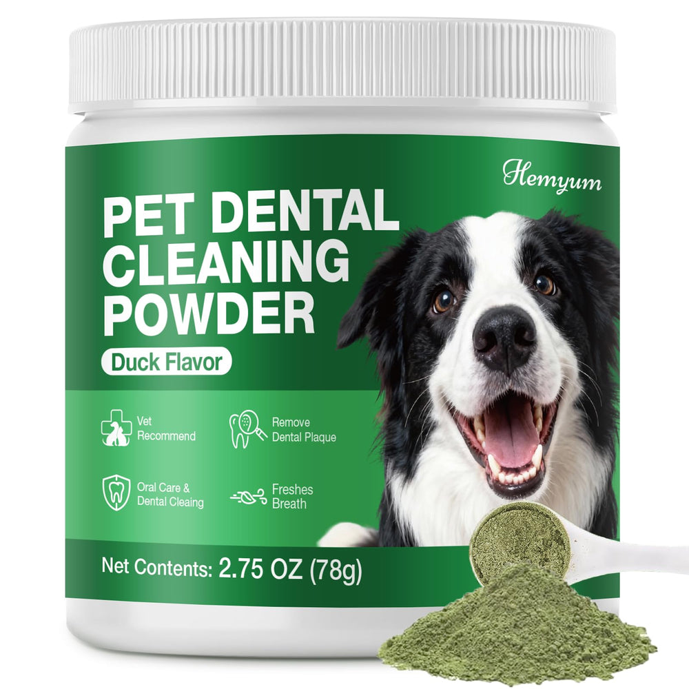 Hemyum Poudre Dentaire Chien — emballage pratique pour routine d'hygiène.