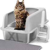 Bac à litière Henkelion en inox avec couvercle, grande capacité pour grands chats.
