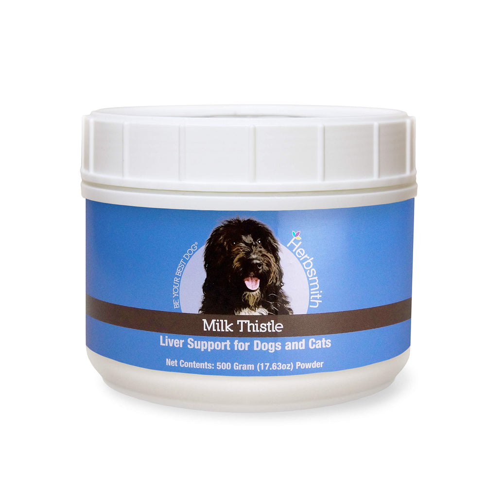 Herbsmith chardon-marie poudre-bouteille, soutien potentiel du foie pour chiens et chats.