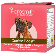 Herbsmith Taurine Boost — bouteille 150 g prête à l’emploi pour chiens et chats.