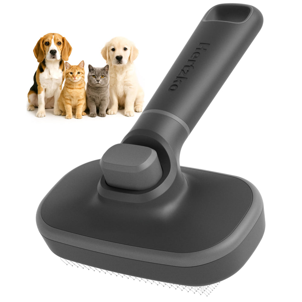Brosse Slicker auto-nettoyante Hertzko pour chats et chiens, démêlage rapide et sans effort.