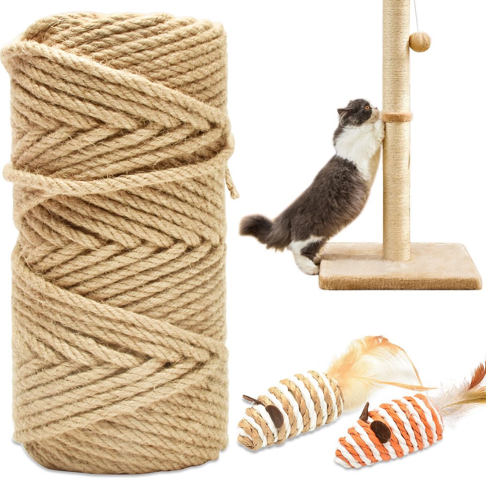 Corde sisal HezzLuv 164ft installée sur poste de griffage, durable.