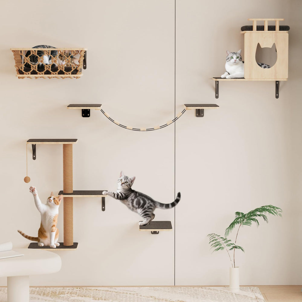 HHOFURN étagères murales pour chats avec hamac, espace repos sûr et vertical.