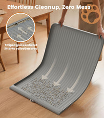 Tapis Litière HICOOI 36x24, canaux-diversion: dirige les miettes vers la poche de collecte.