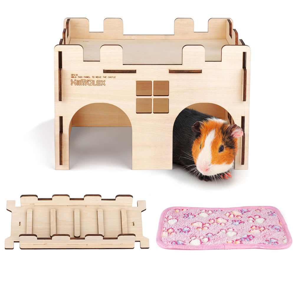 HIIMALEX chateau bois cochon-d-inde rampe, espace sûr pour explorer et se ressourcer.