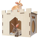 HIIMALEX habitat lapin bois grand balcon spacieux, espace de jeu sûr.