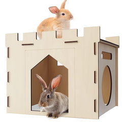 HIIMALEX habitat lapin bois grand balcon spacieux, espace de jeu sûr.