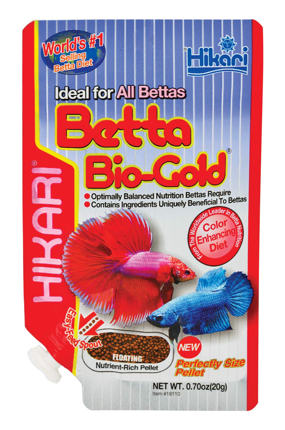 Hikari Betta Bio-Gold, alimentation quotidienne idéale pour bettas actifs et stressés.