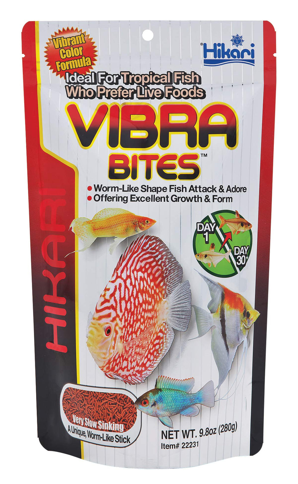 Hikari Vibra Bites emballage pratique facilite le stockage et l'accès rapide.