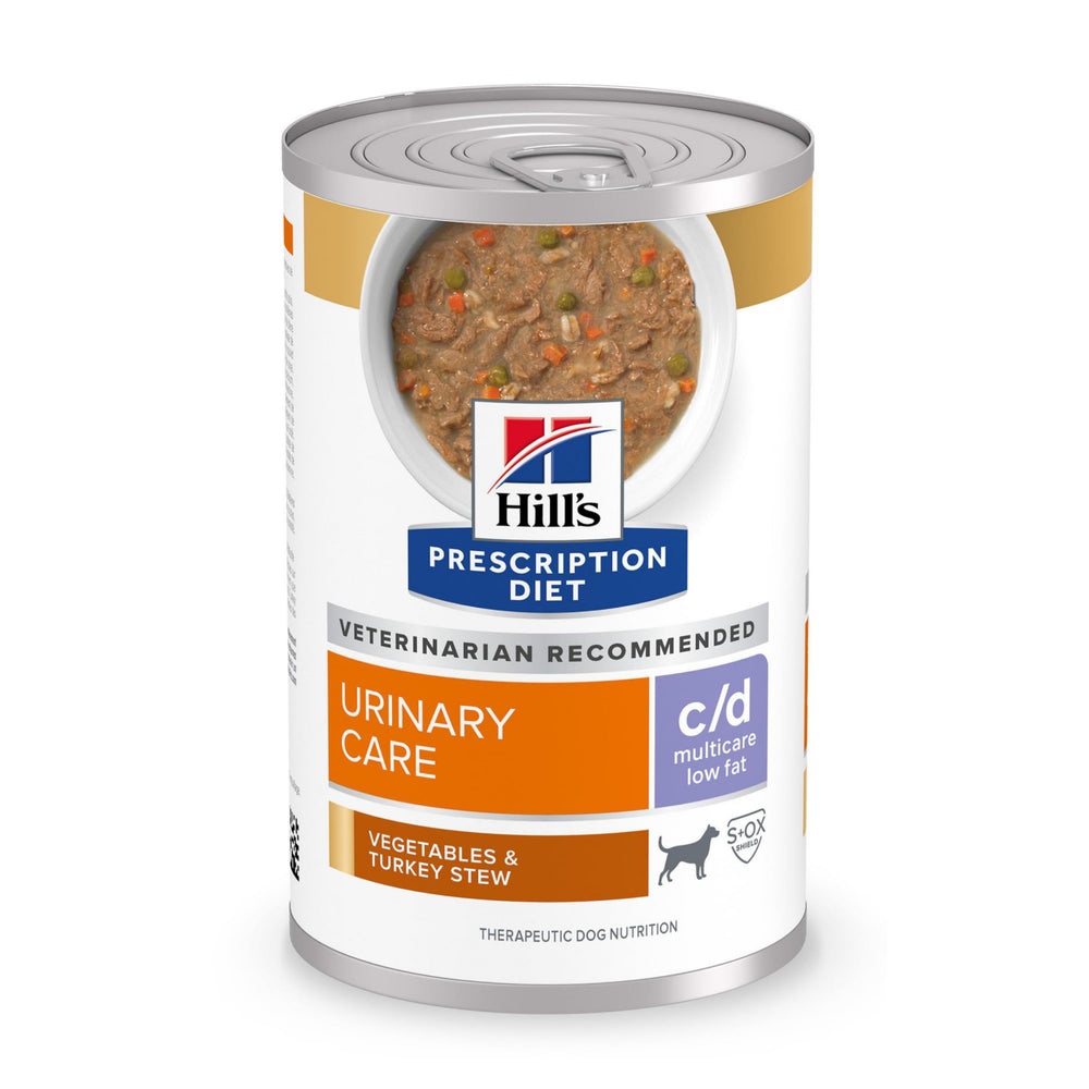 Hill's Prescription Diet c/d Multicare faible graisse — nourriture humide chien, légumes et dinde.